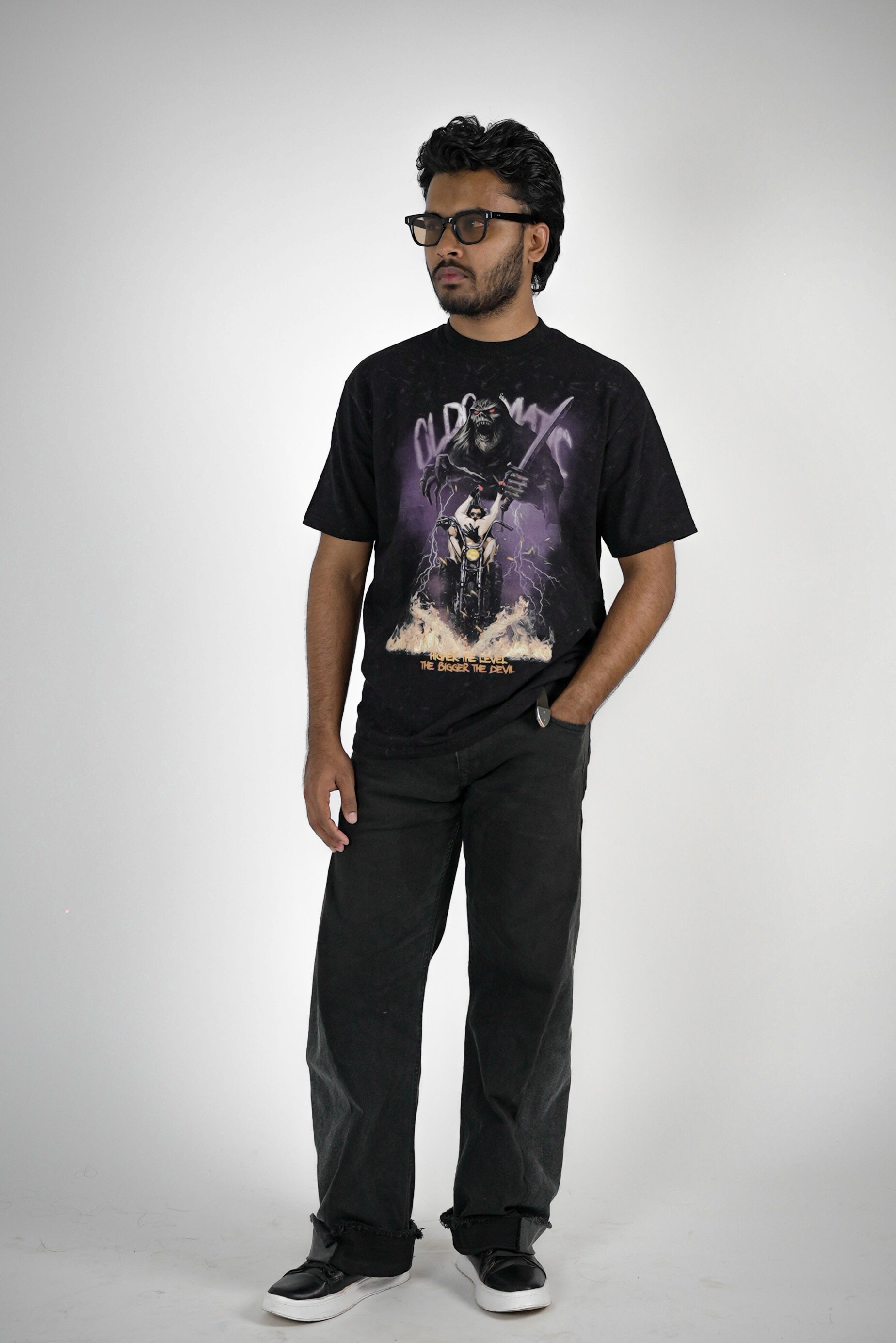 Throttle to Hell By JOURNEY In Acid-wash Black — Oversized Unisex T-Shirt | 100% Pure Cotton, 220 GSM