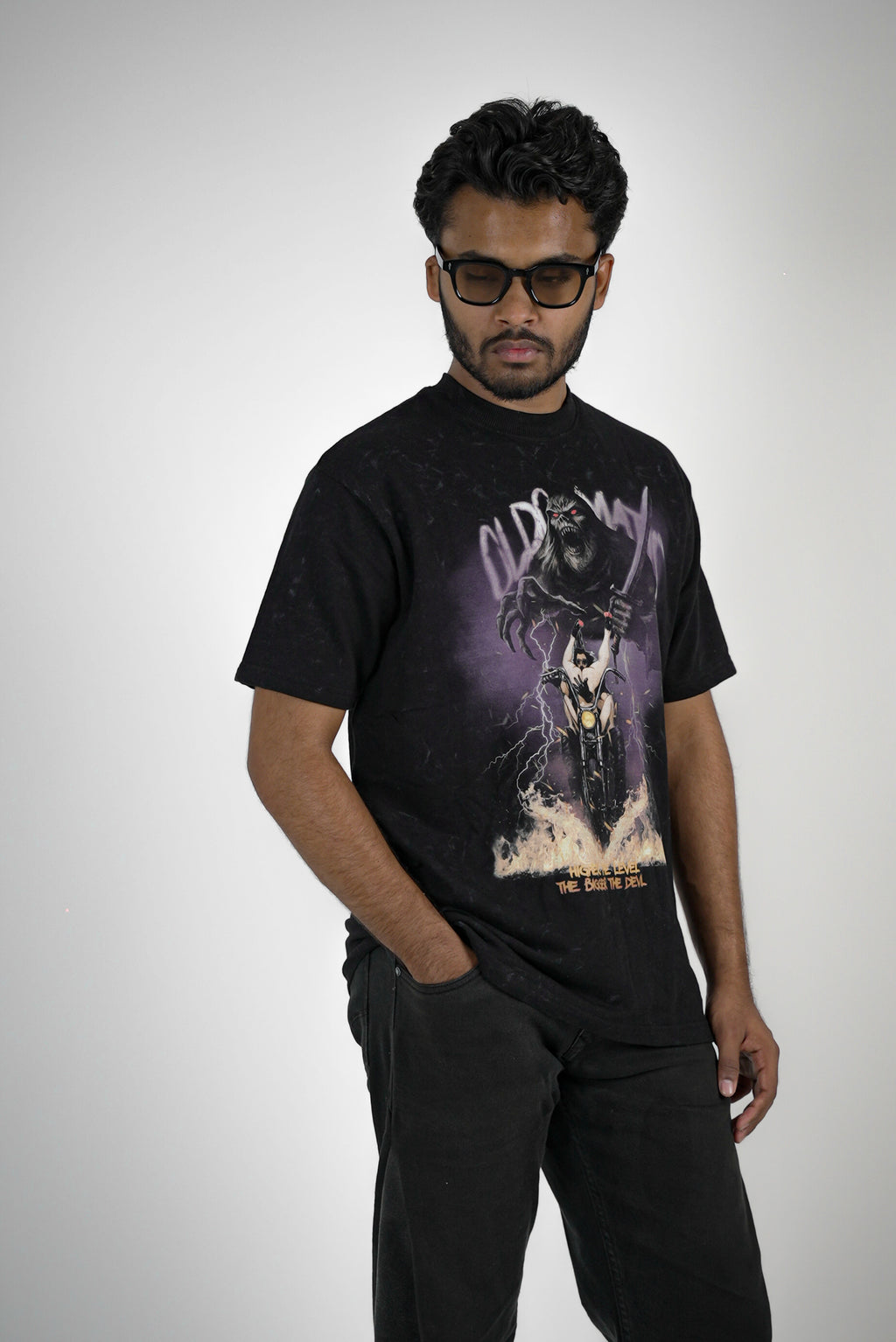Throttle to Hell By JOURNEY In Acid-wash Black — Oversized Unisex T-Shirt | 100% Pure Cotton, 220 GSM