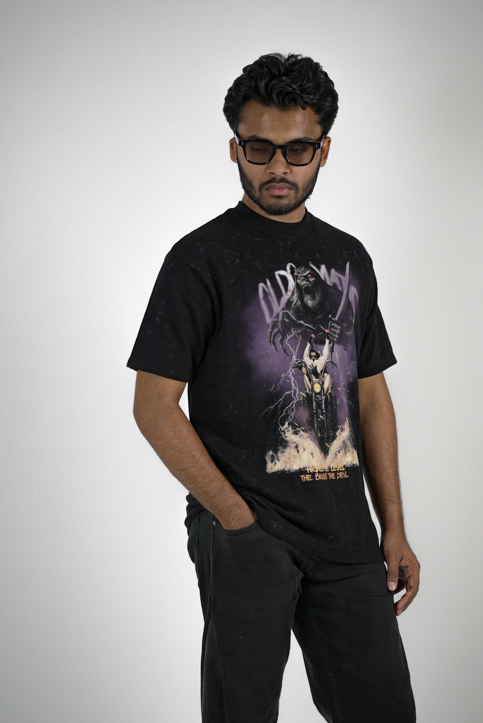 Throttle to Hell By JOURNEY In Acid-wash Black — Oversized Unisex T-Shirt | 100% Pure Cotton, 220 GSM