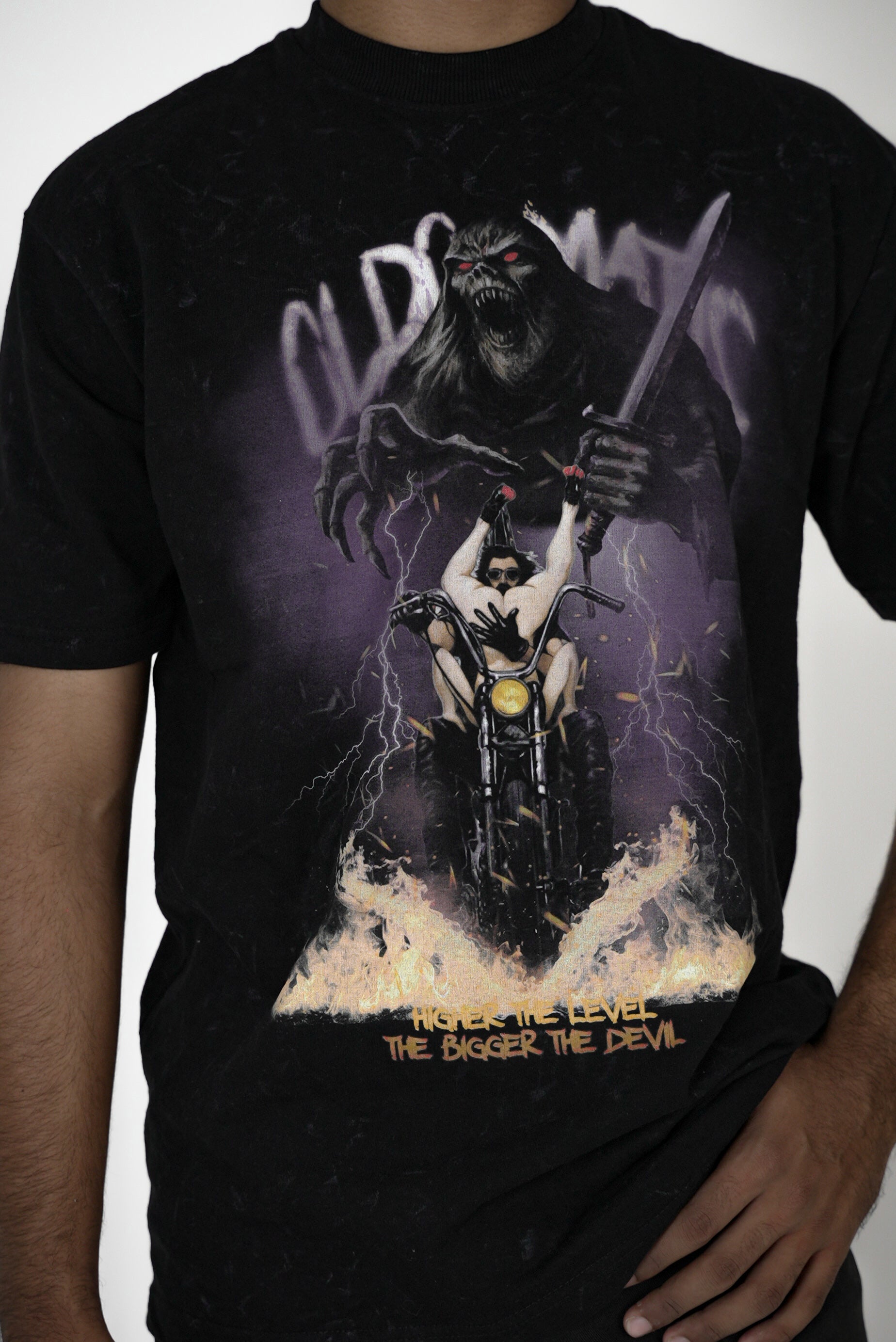 Throttle to Hell By JOURNEY In Acid-wash Black — Oversized Unisex T-Shirt | 100% Pure Cotton, 220 GSM