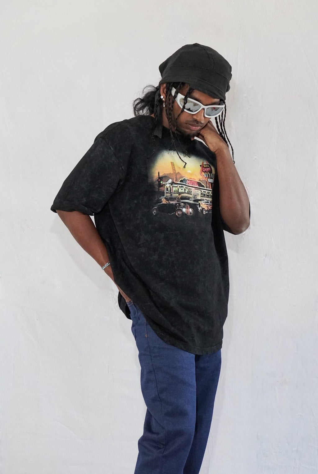 Highway Haven By Full Throttle In Acid Wash Black — Oversized Unisex T-Shirt | 100% Pure Cotton, 220 GSM