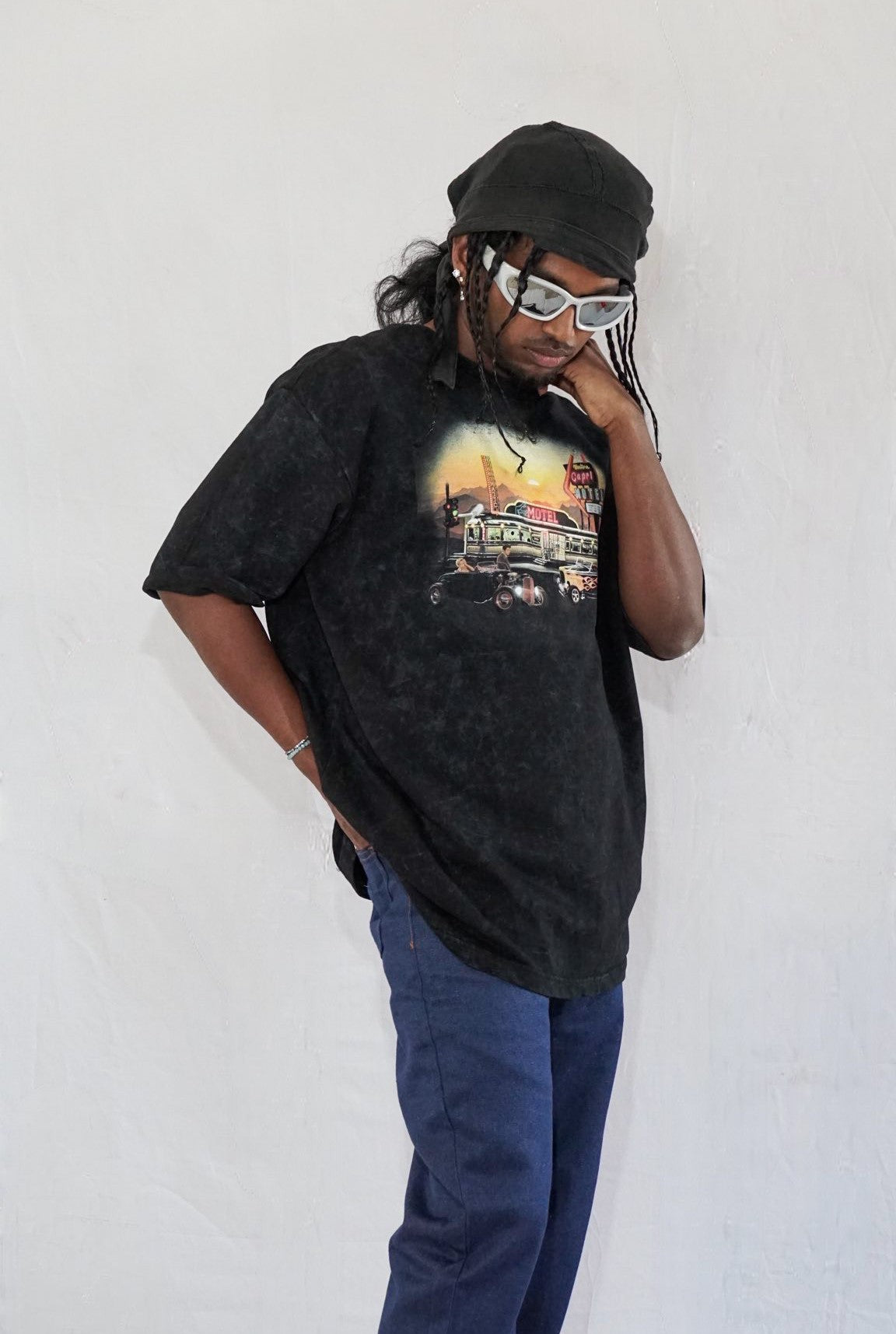 Highway Haven By Full Throttle In Acid Wash Black — Oversized Unisex T-Shirt | 100% Pure Cotton, 220 GSM