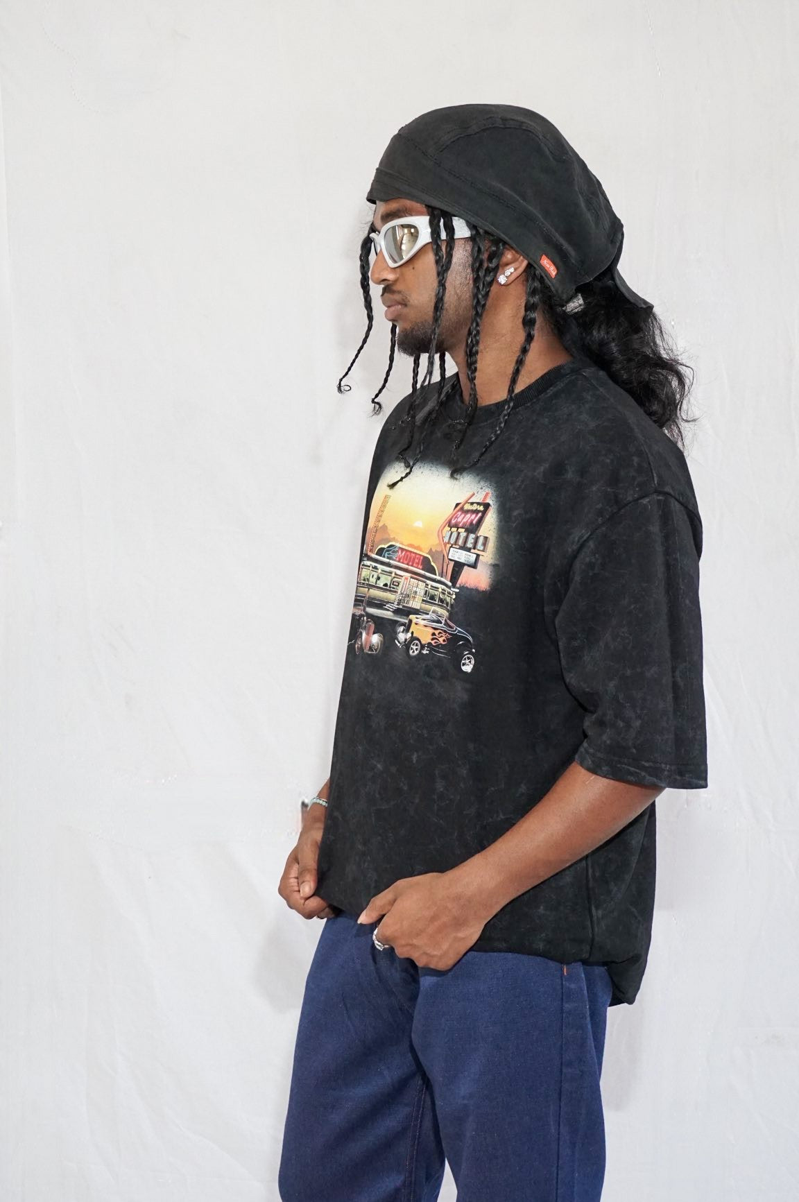 Highway Haven By Full Throttle In Acid Wash Black — Oversized Unisex T-Shirt | 100% Pure Cotton, 220 GSM