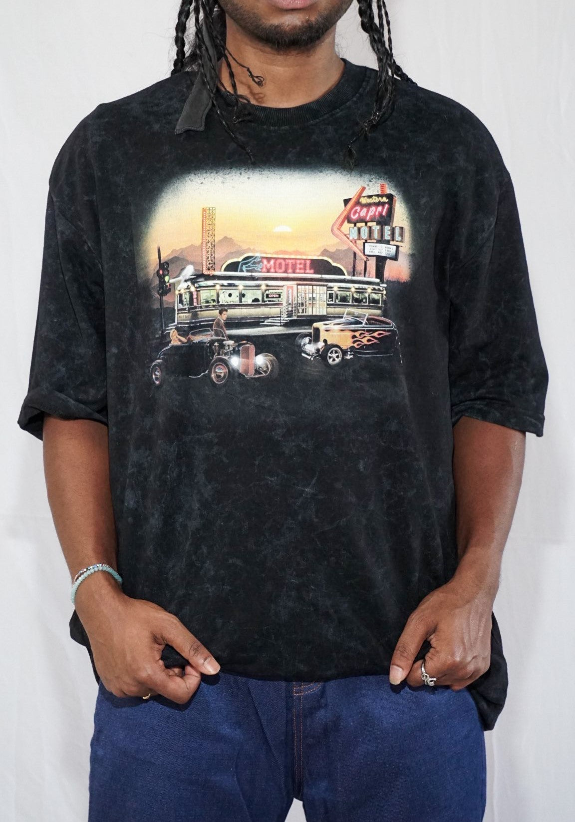 Highway Haven By Full Throttle In Acid Wash Black — Oversized Unisex T-Shirt | 100% Pure Cotton, 220 GSM