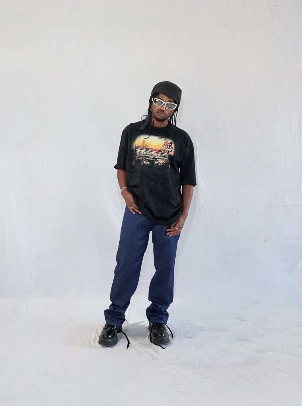 Highway Haven By Full Throttle In Acid Wash Black — Oversized Unisex T-Shirt | 100% Pure Cotton, 220 GSM