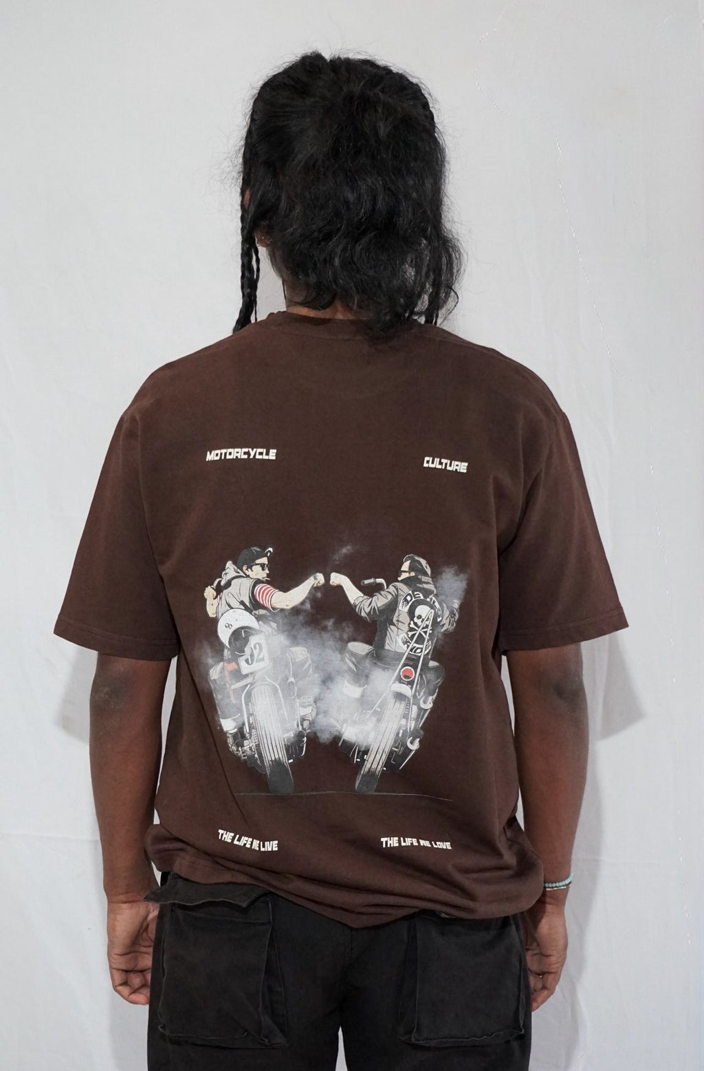 Biker Bros By JOURNEY In Brown — Oversized Unisex T-Shirt | 100% Pure Cotton, 220 GSM