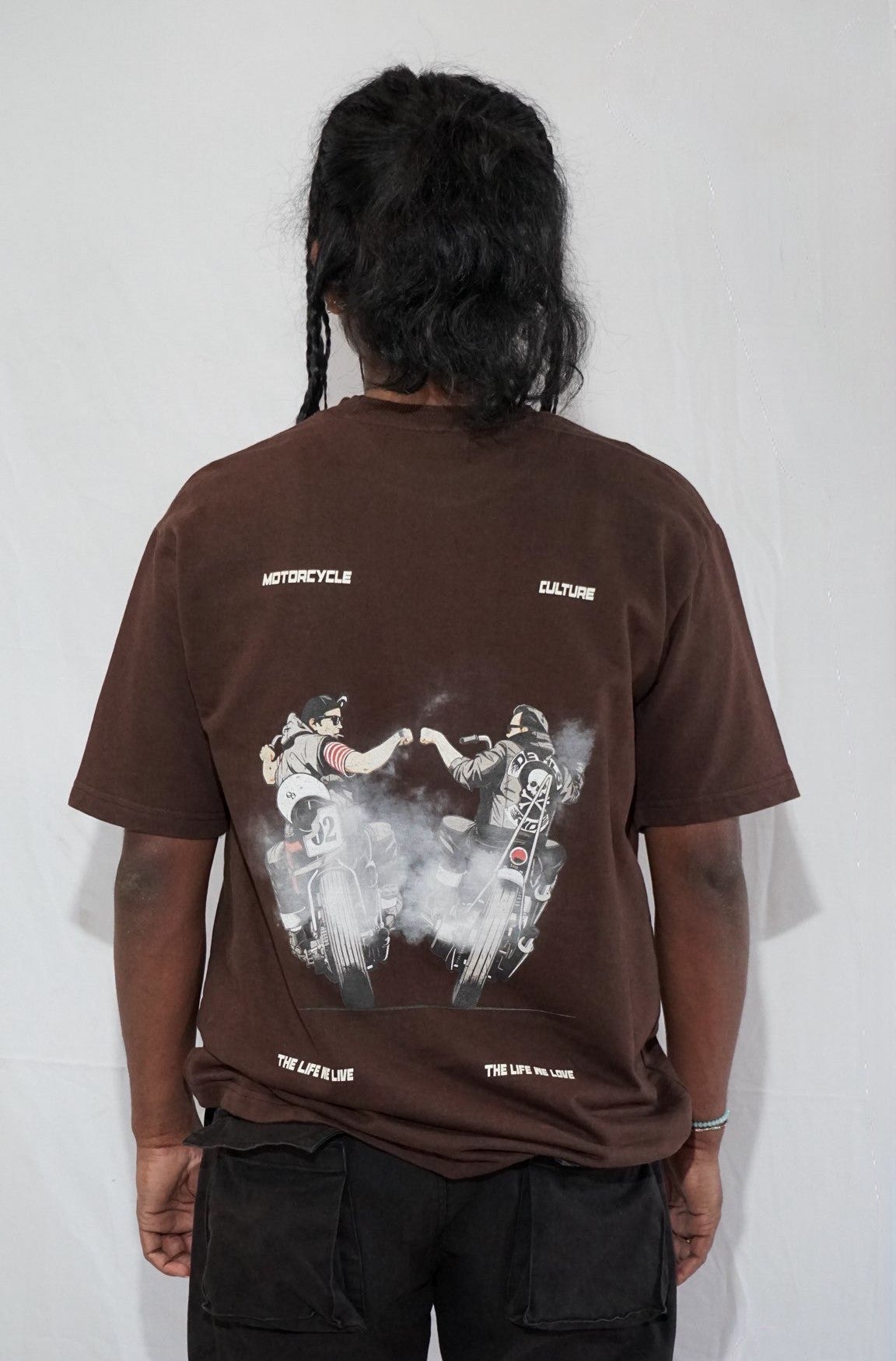 Biker Bros By JOURNEY In Brown — Oversized Unisex T-Shirt | 100% Pure Cotton, 220 GSM