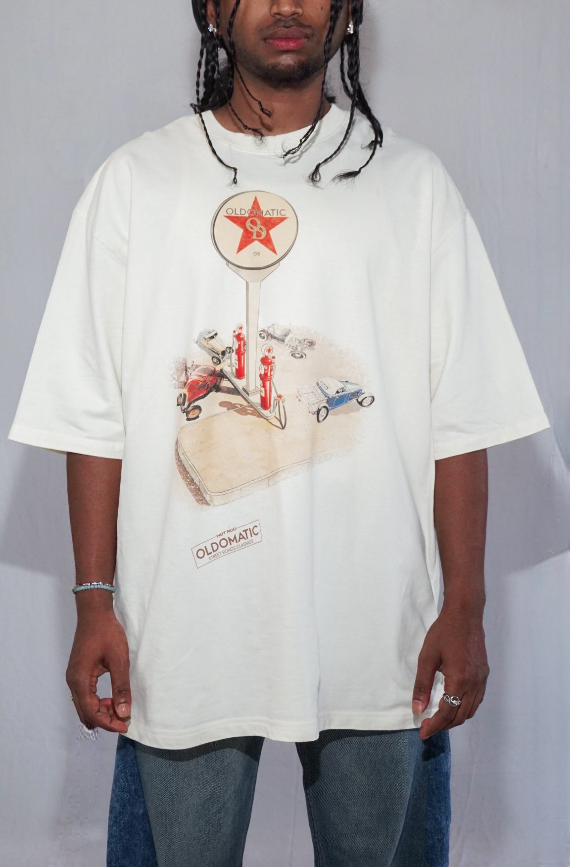 Station 03 By Full Throttle In Off-White — Oversized Unisex T-Shirt | 100% Pure Cotton, 220 GSM