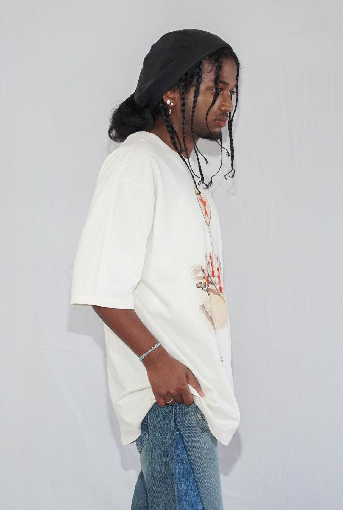 Station 03 By Full Throttle In Off-White — Oversized Unisex T-Shirt | 100% Pure Cotton, 220 GSM