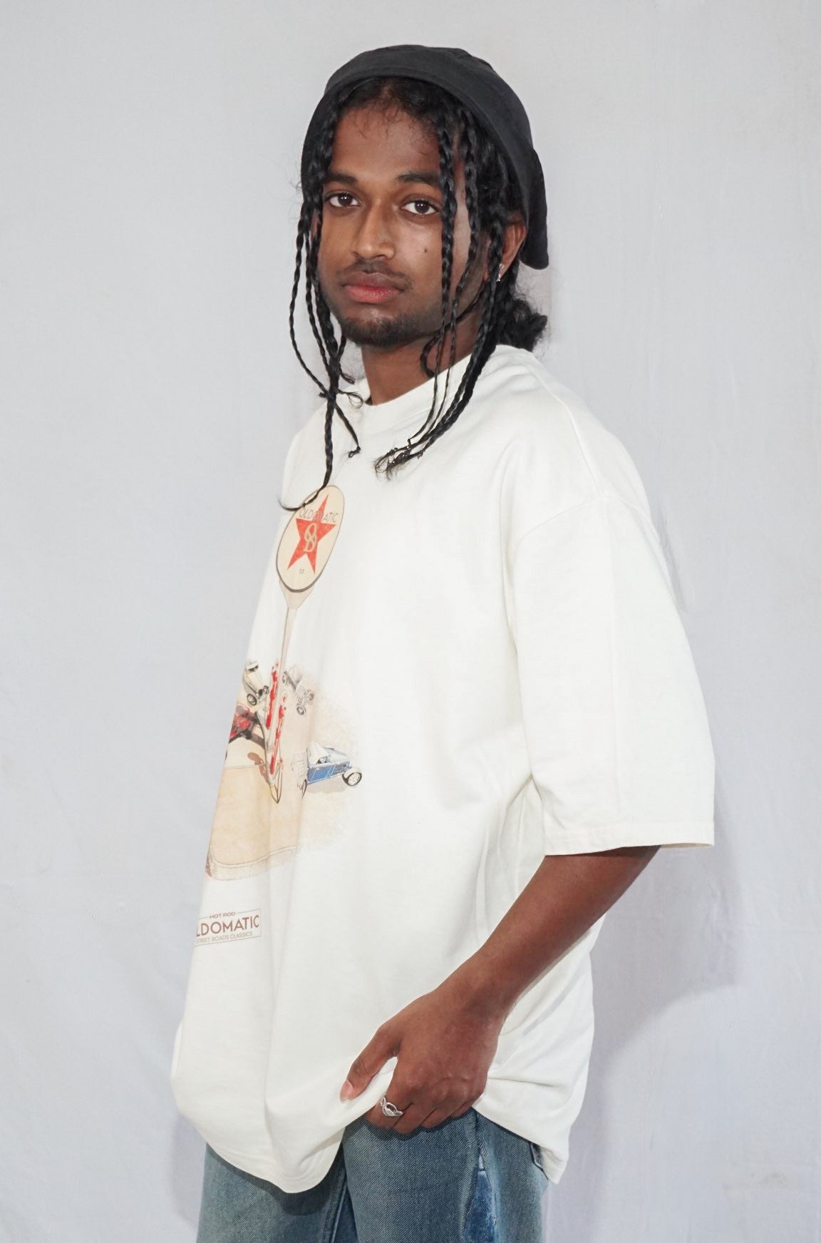 Station 03 By Full Throttle In Off-White — Oversized Unisex T-Shirt | 100% Pure Cotton, 220 GSM