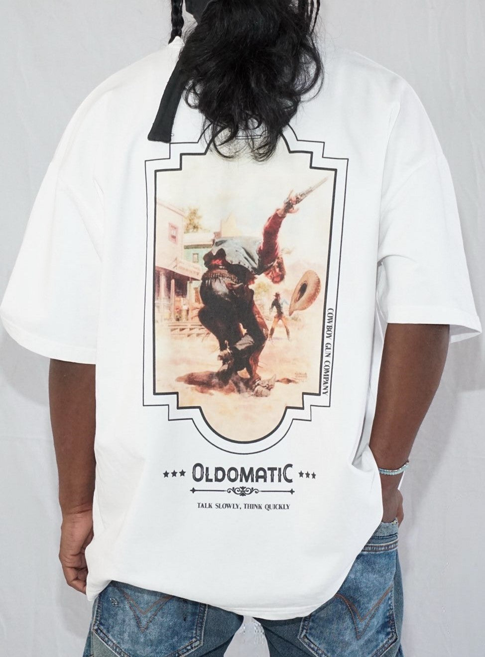Gunfighter By Above Snake In White — Oversized Unisex T-Shirt 100% Pure Cotton 220GSM