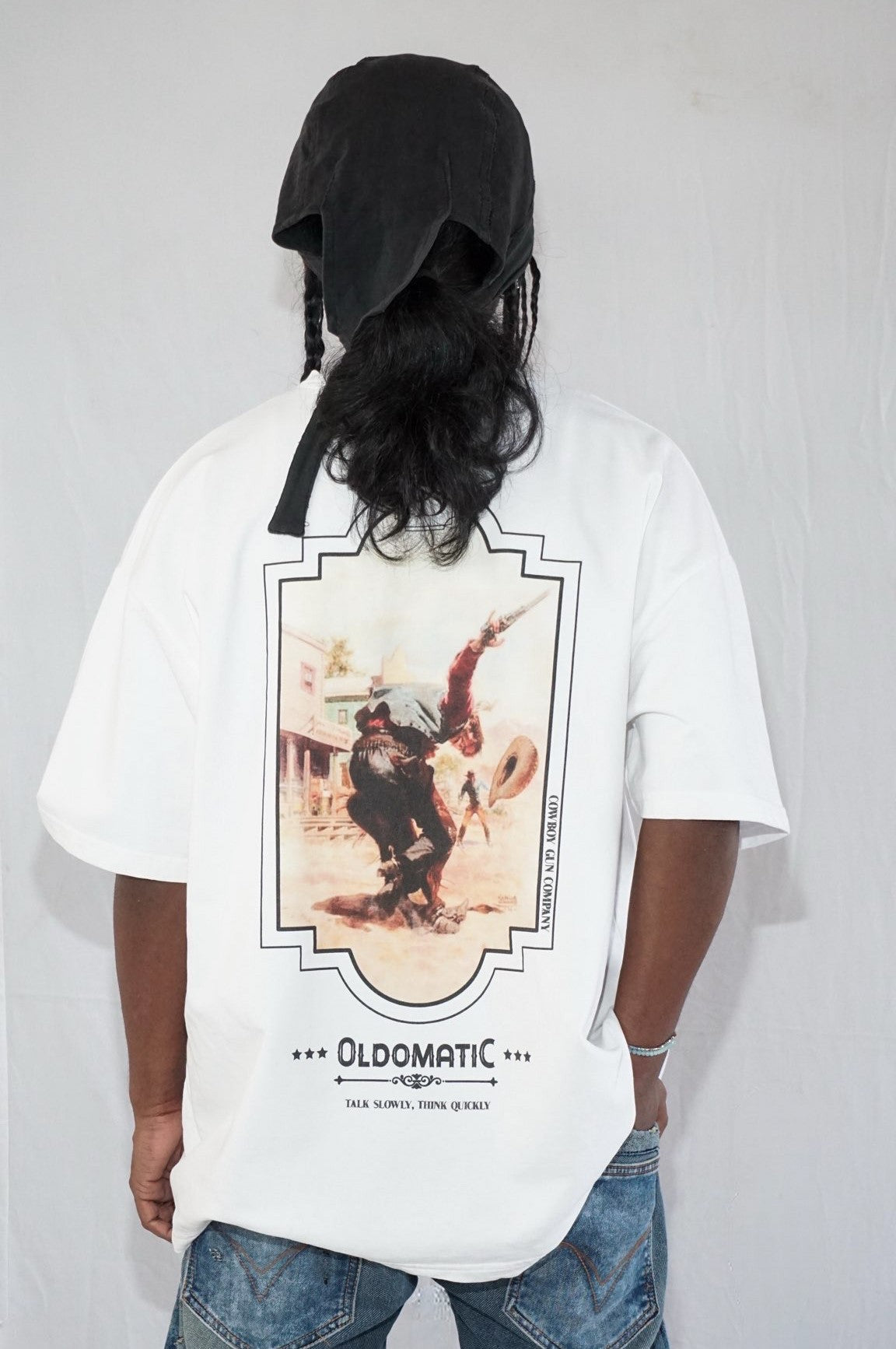 Gunfighter By Above Snake In White — Oversized Unisex T-Shirt 100% Pure Cotton 220GSM