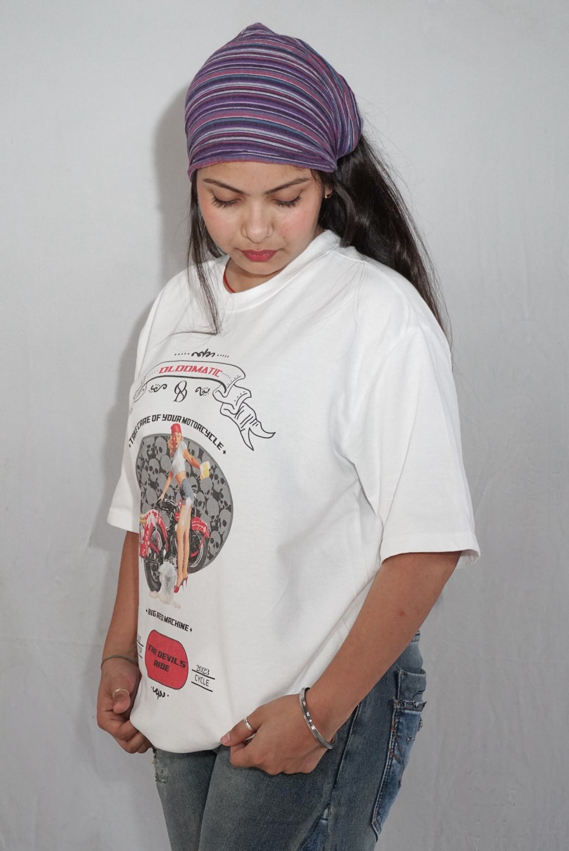 Hellride Muse By JOURNEY In White  — Oversized Unisex T-Shirt | 100% Pure Cotton, 220 GSM